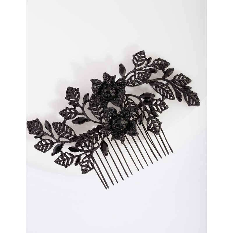 Black Diamante Floral Comb