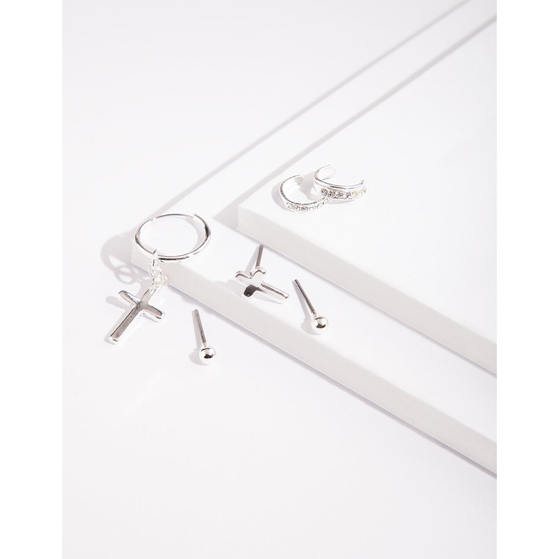 Silver Diamante Cross Earring Pack