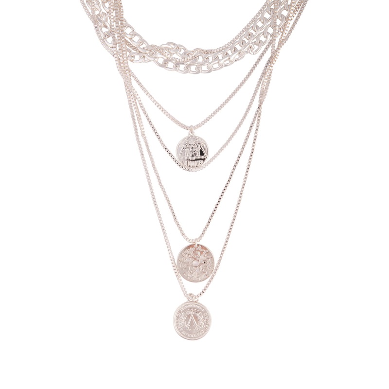 Silver Mix Coin Multi Layer Necklace