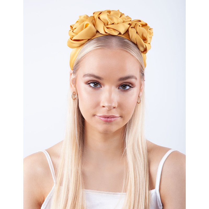 Yellow Satin Triple Flower Headband