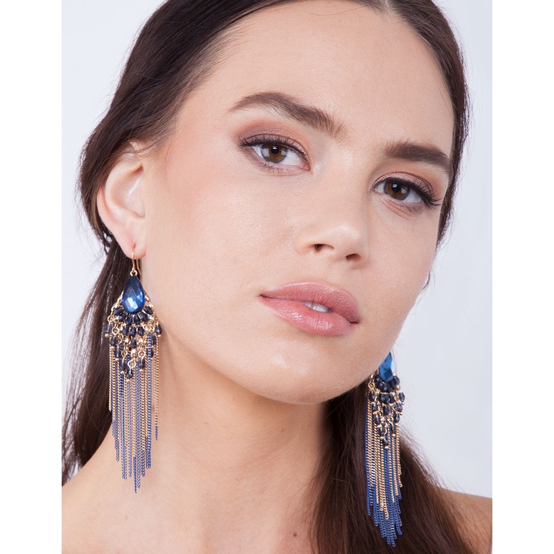 Bead Cluster Chain Tassel Drop Earrings