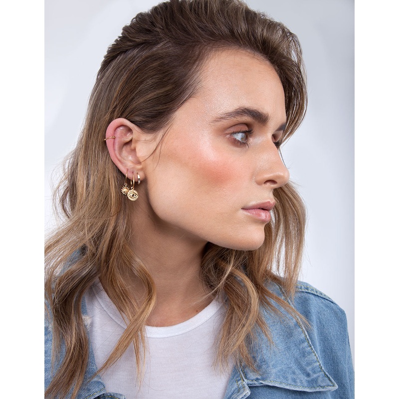 Gold Plated Sterling Silver Evil Eye Charm Hoop Earrings