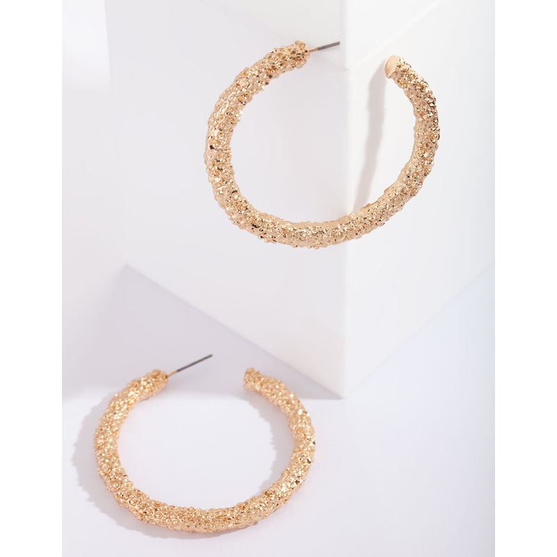 Gold Textured Molten Hoop Earrings
