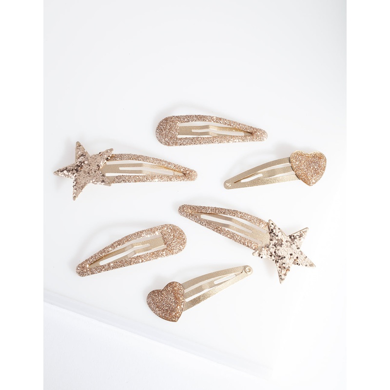 Kids Gold Glitter Star Hair Clip Pack
