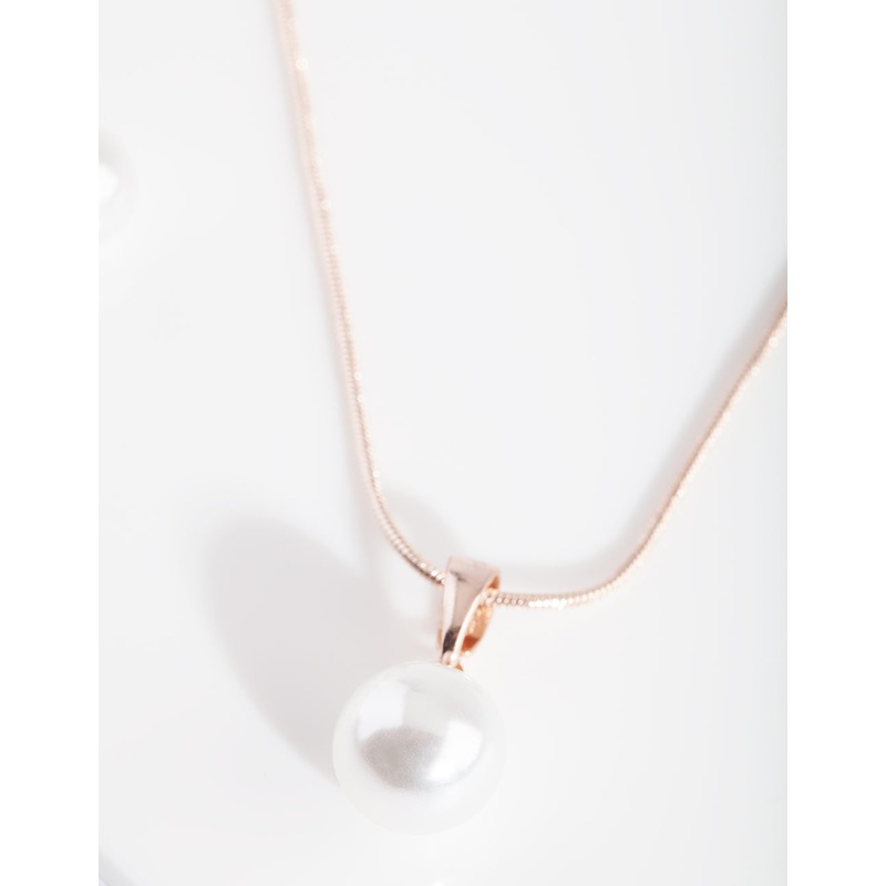 Rose Gold Pearl Necklace Earrings Set