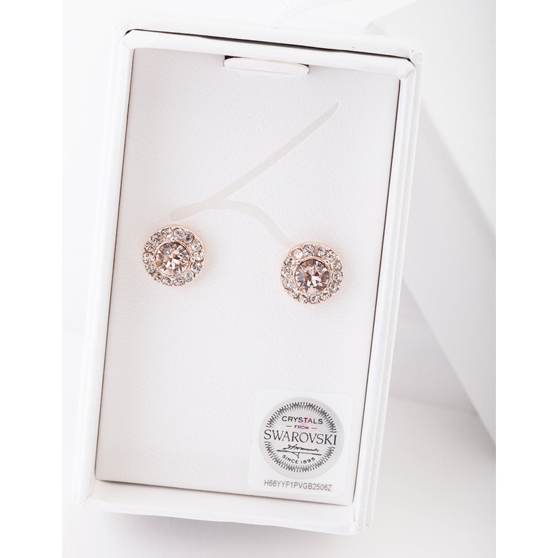 Rose Gold Pink Diamond Simulant Halo Stud Earrings