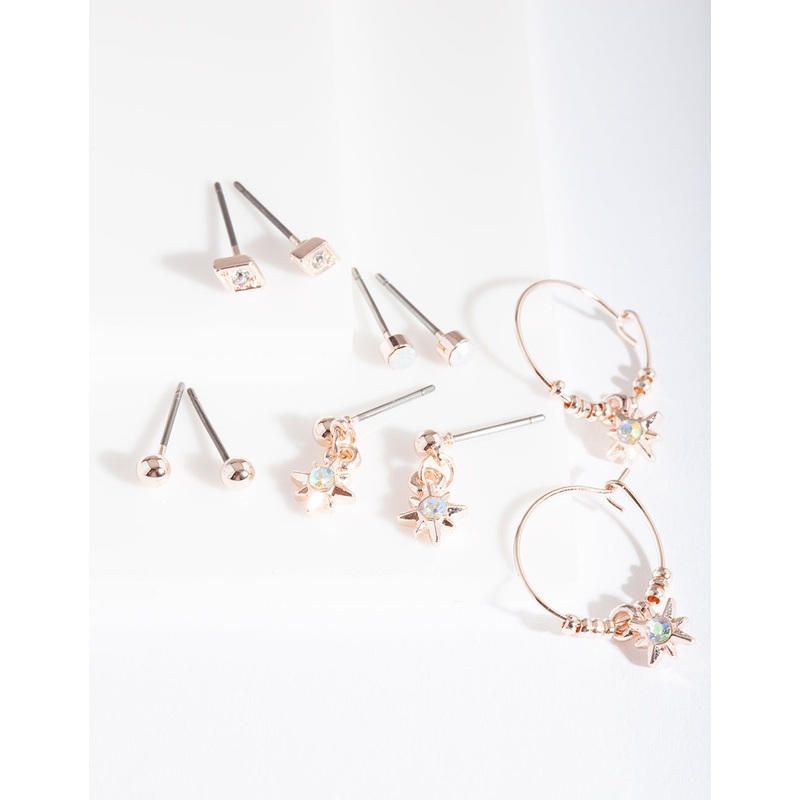 Rose Gold Sun Star Earring 5-Pack