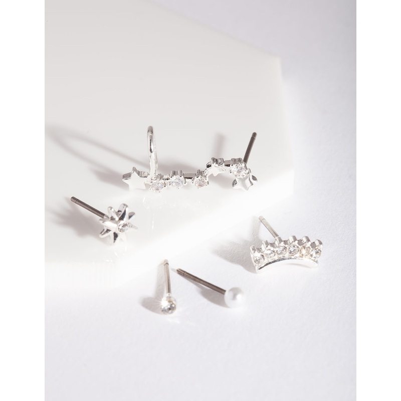 Silver Pearl Star Cluster Ear Pack