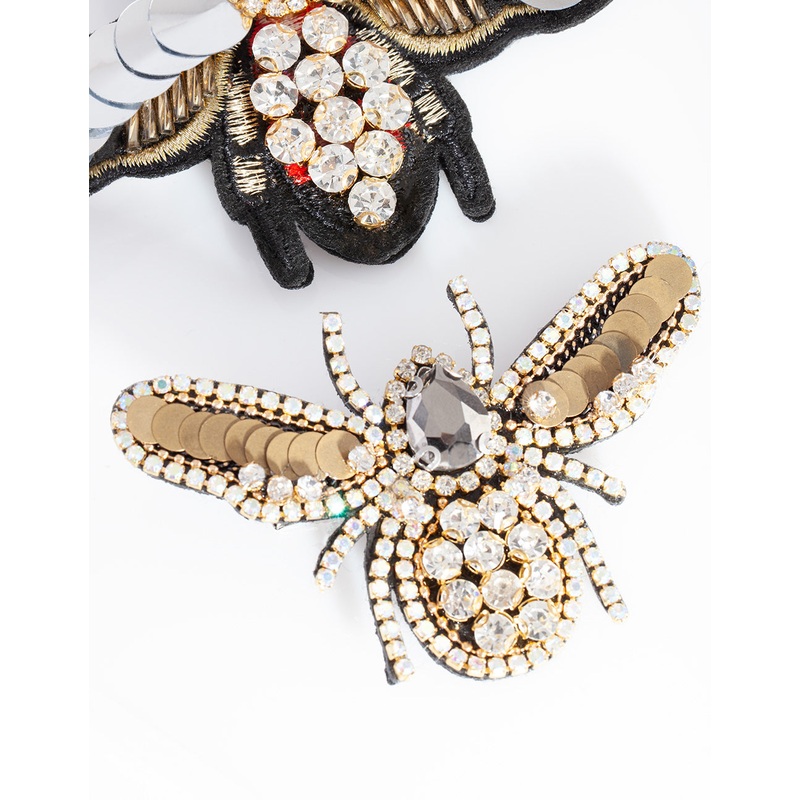 Black Sequin Bee Hair Clip Pack