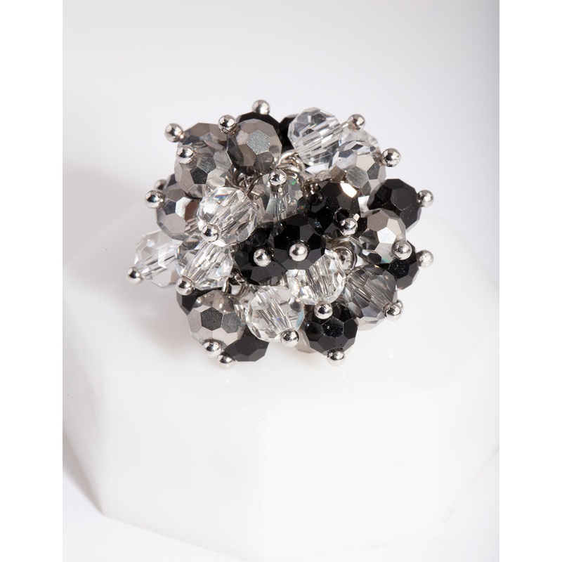Black Silver Beaded Ring