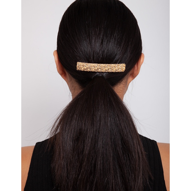 Gold Textured Long Barrette Hair Clip