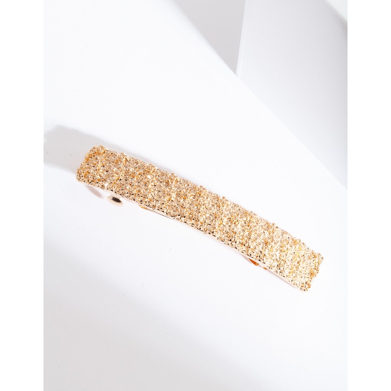 Gold Textured Long Barrette Hair Clip