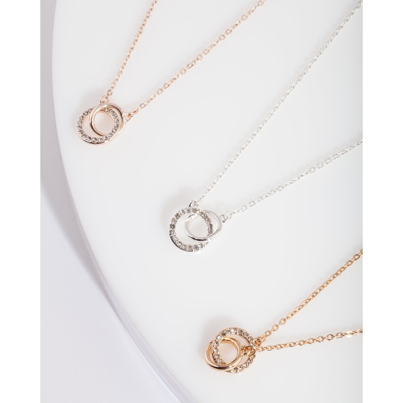 Mixed Metal Diamante Circle Necklace Trio