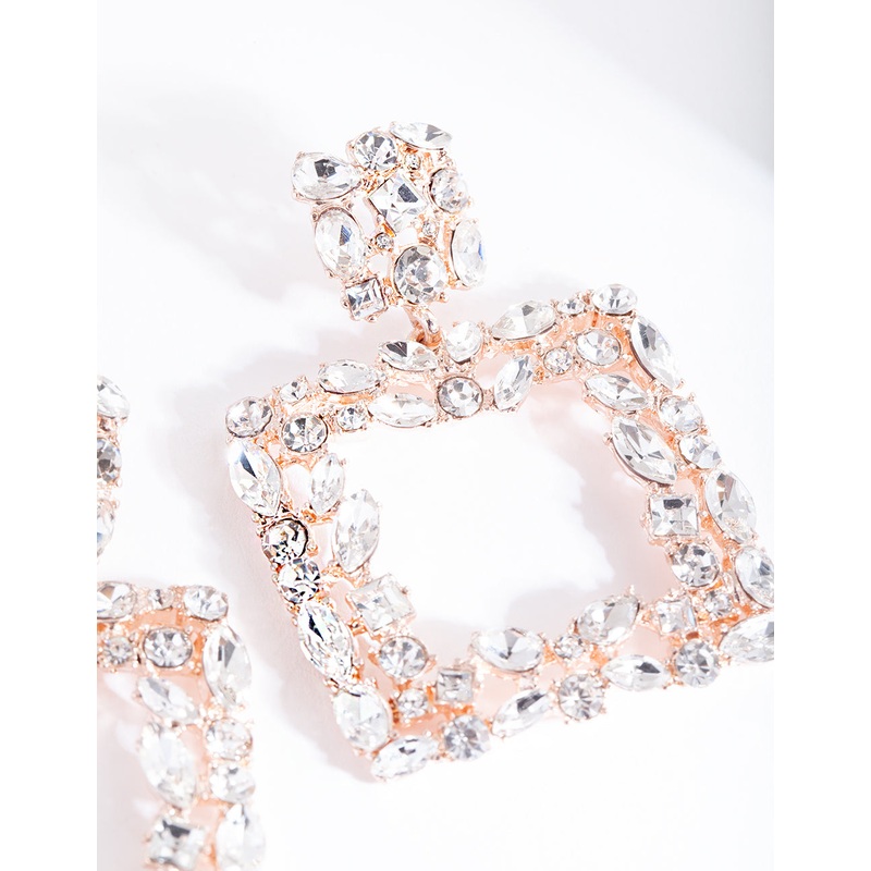 Rose Gold Square Stone Earrings