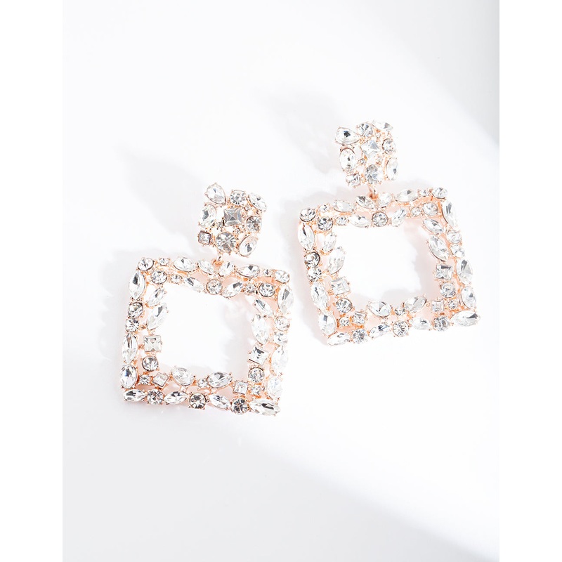 Rose Gold Square Stone Earrings