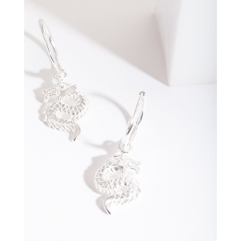 Sterling Silver Dragon Hoop Earrings