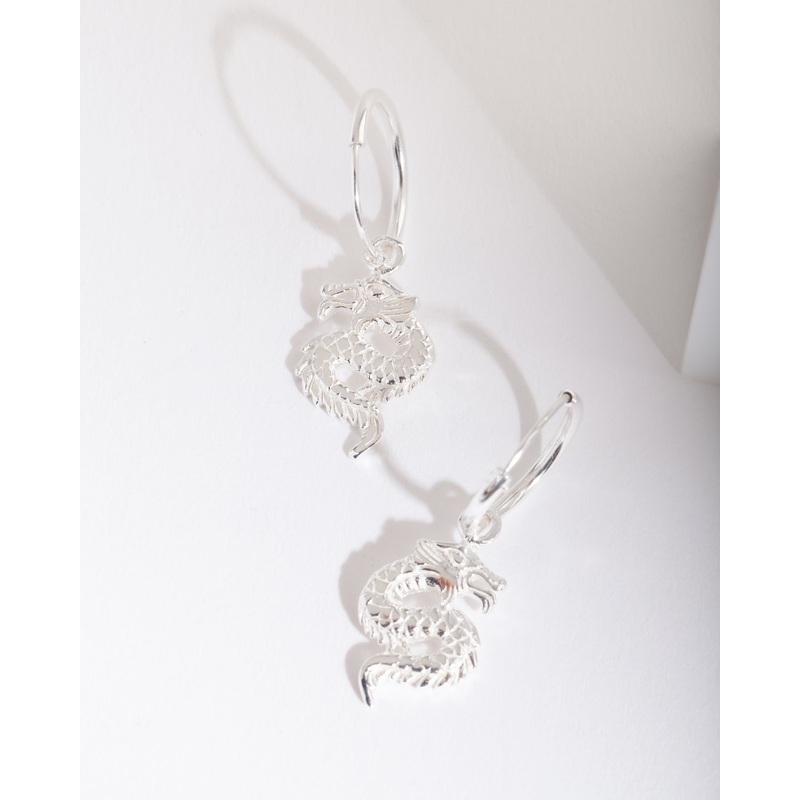Sterling Silver Dragon Hoop Earrings