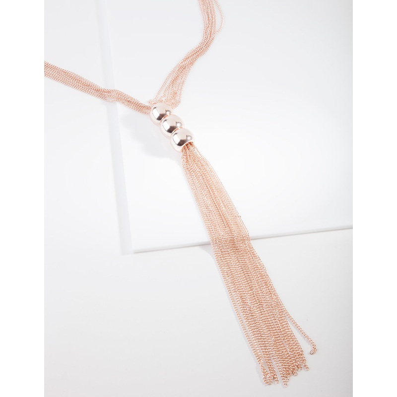 Rose Gold Triple Ball Lariet Necklace