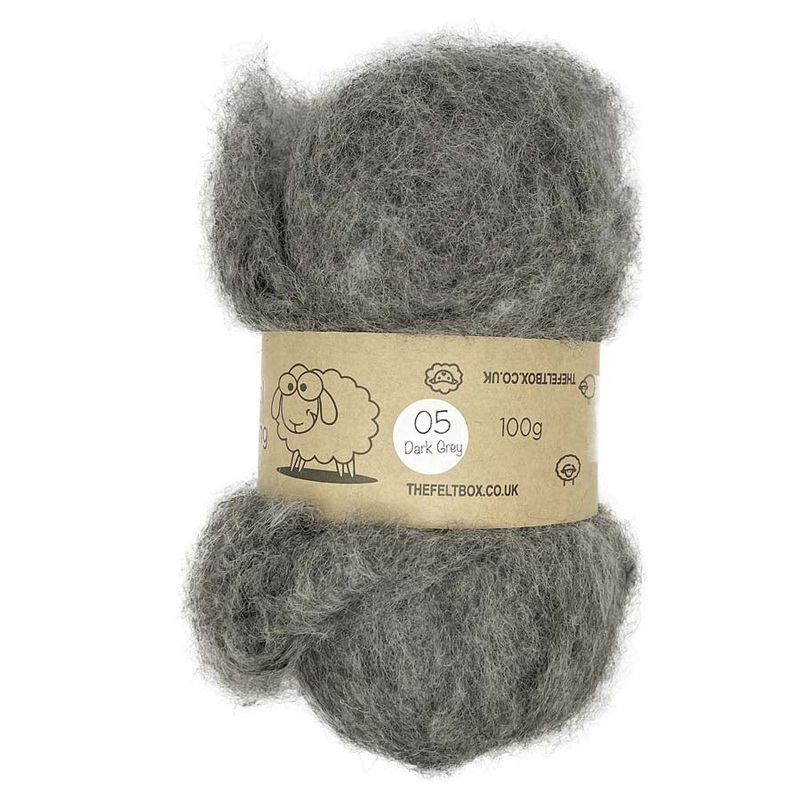 Carded NZ Wool For Needle Felting Batts – Dark Grey #05
