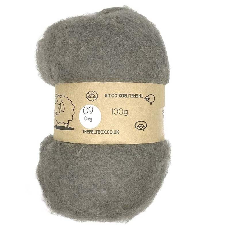 Carded NZ Wool For Needle Felting Batts – Mid Grey #09