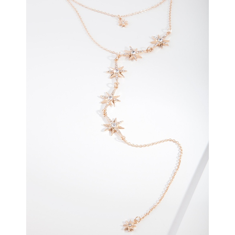 Gold Diamante Star Y Necklace