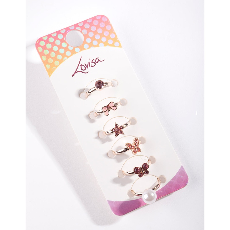 Kids Rose Gold Pink Ring 6-Pack