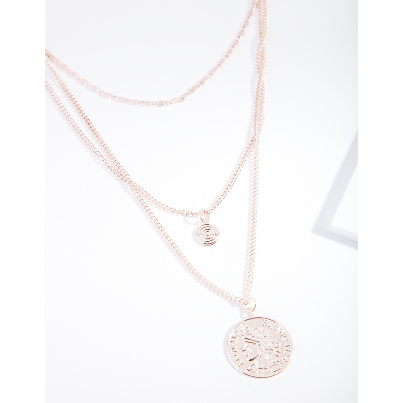 Rose Gold Disc Multi-Layer Necklace