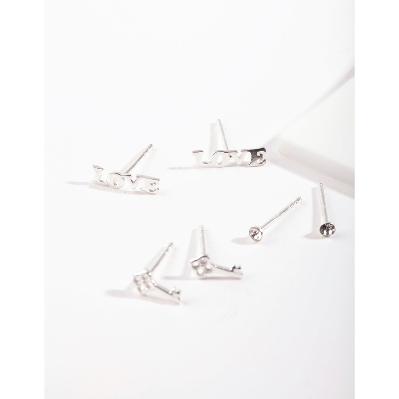 Sterling Silver Love Stud Earring Pack
