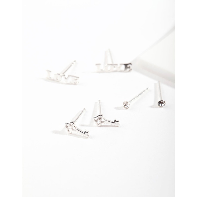 Sterling Silver Love Stud Earring Pack