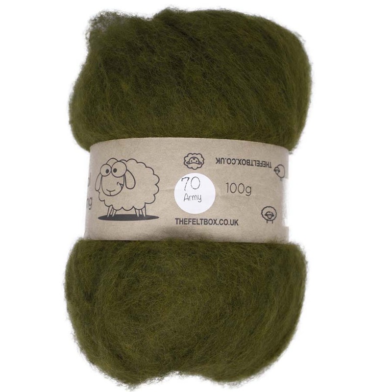 Carded NZ Wool For Needle Felting Batts – Army  #70