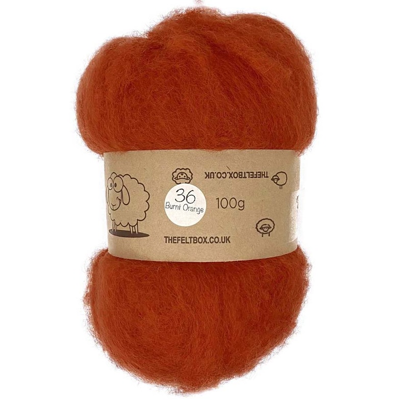 Carded NZ Wool For Needle Felting Batts – Burnt Orange #36
