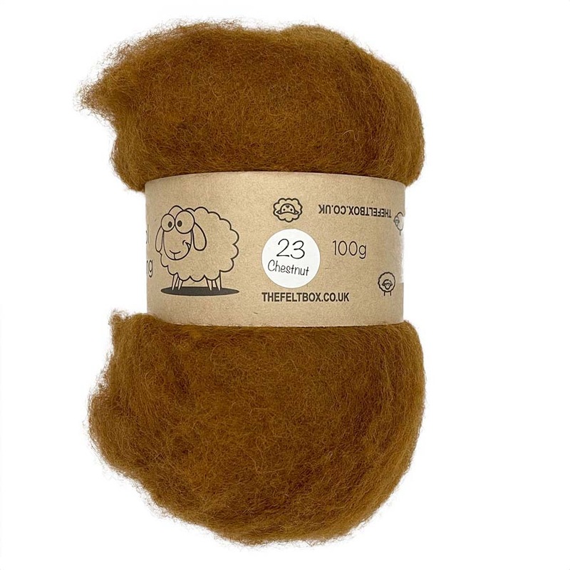 Carded NZ Wool For Needle Felting Batts – Chestnut #23