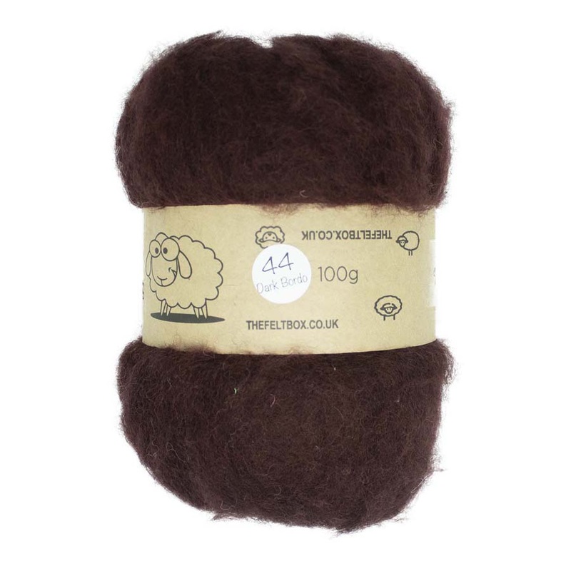 Carded NZ Wool For Needle Felting Batts – Dark Bordo  #44