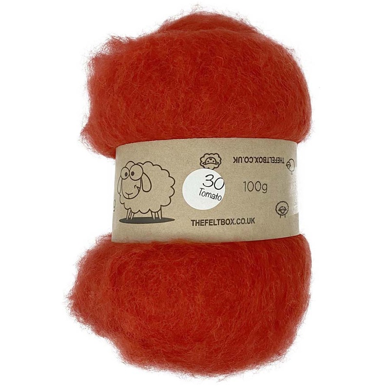 Carded NZ Wool For Needle Felting Batts – Red Tomato #30
