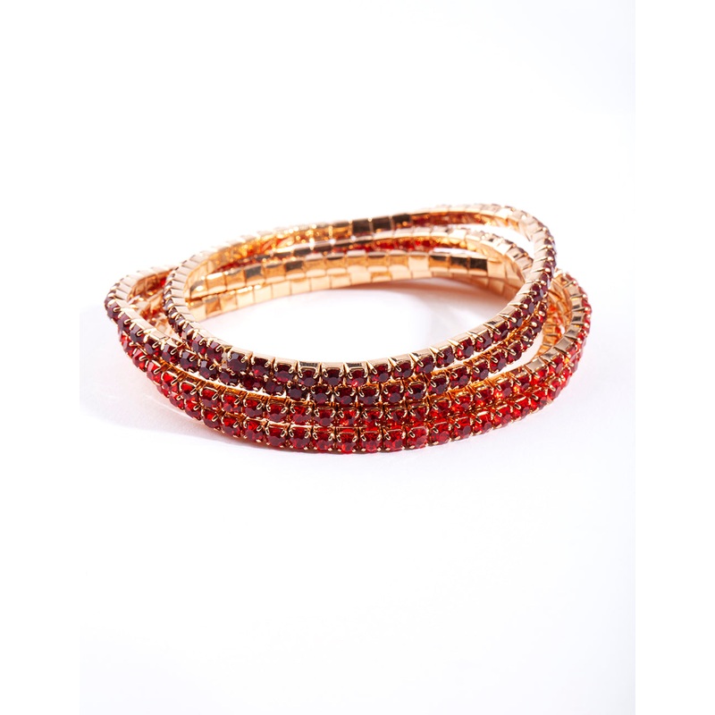 Gold Red Diamante Bracelet 5-Pack