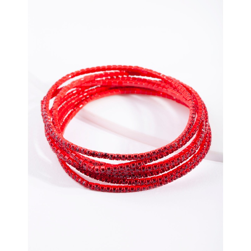 Red Diamante Stretch Bracelet 6-Pack