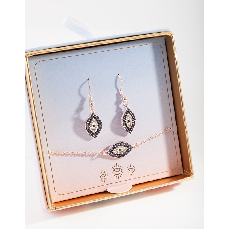 Rose Gold Evil Eye Jewellery Set Gift Box