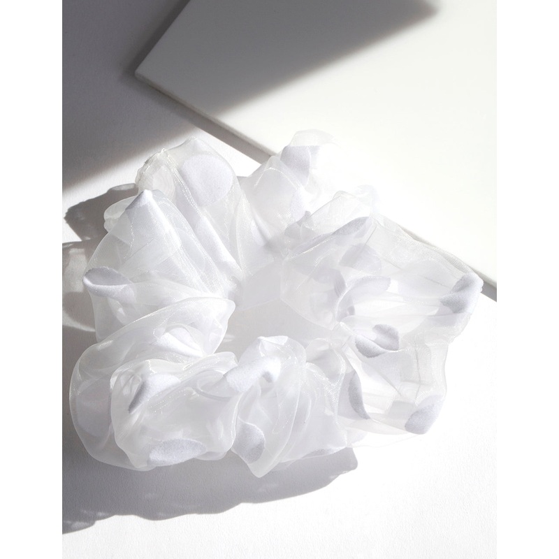 White Polka Dot Organza Scrunchie