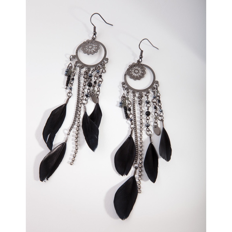 Black Gunmetal Dreamcatcher Earrings
