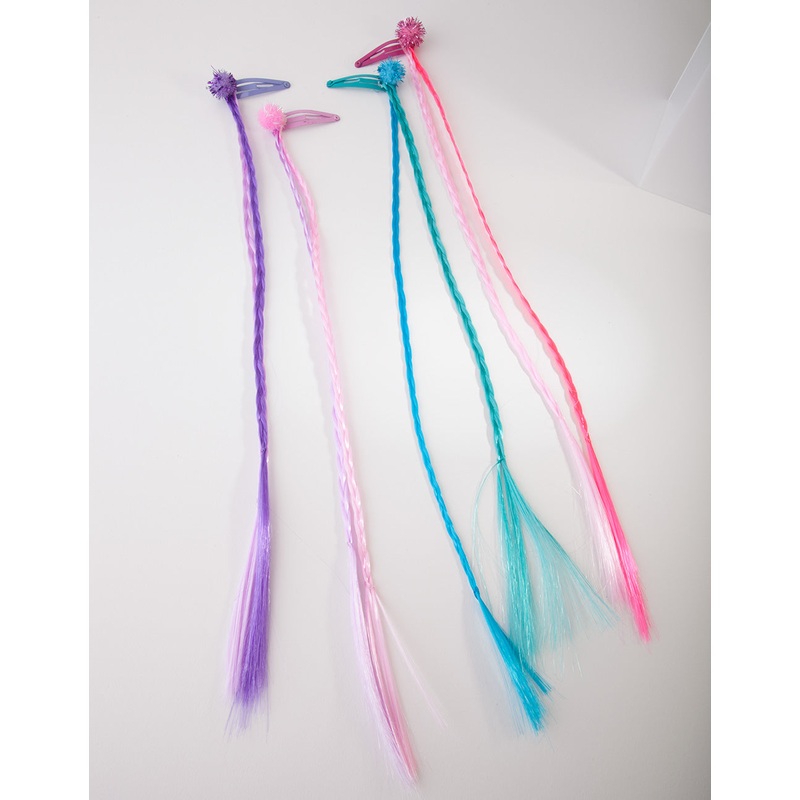 Kids Fabric Pom Pom Faux Hair Clip 4-Pack