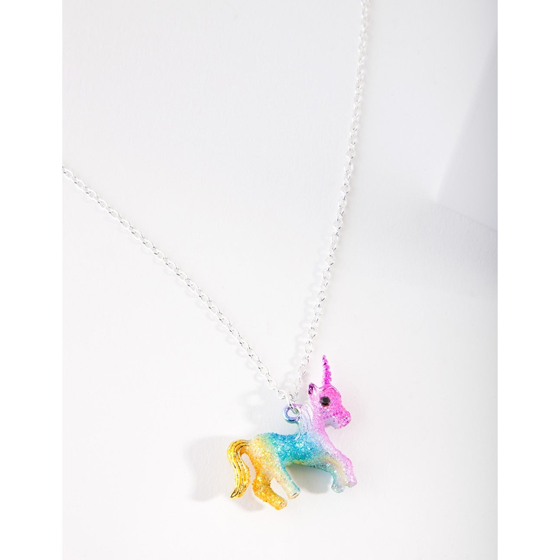 Kids Silver Multi Coloured Unicorn Necklace