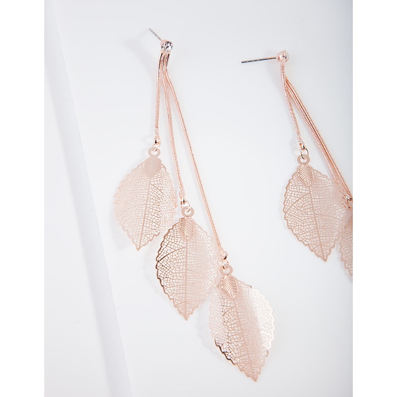 Rose Gold Waterfall Leaf Drop Earrings