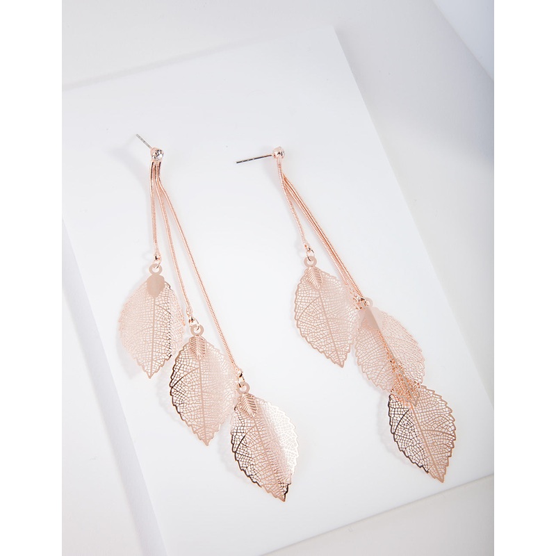 Rose Gold Waterfall Leaf Drop Earrings