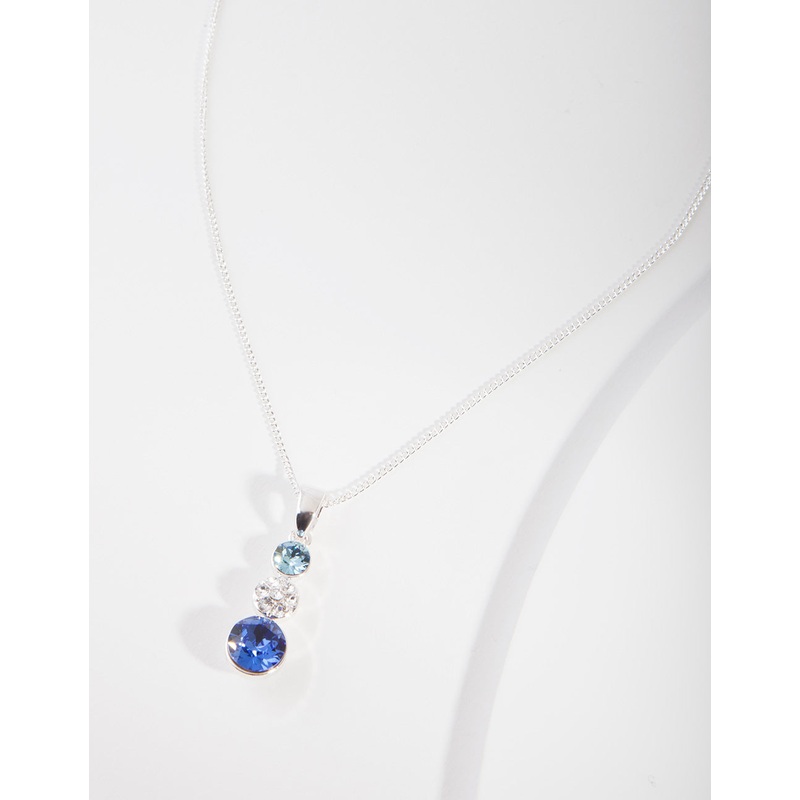 Silver Diamond Simulant Blue Graduating Crystal Pendant Necklace