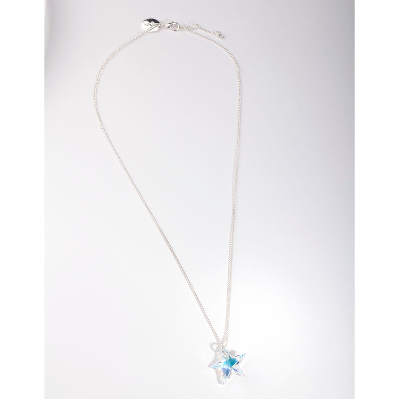 Silver Diamond Simulant Star Crystal Drop Necklace