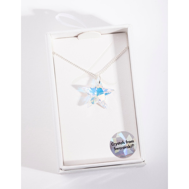 Silver Diamond Simulant Star Crystal Drop Necklace