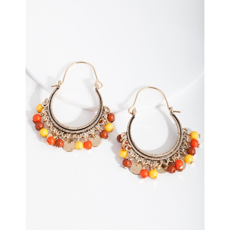 Antique Gold Neutral Bead Earrings