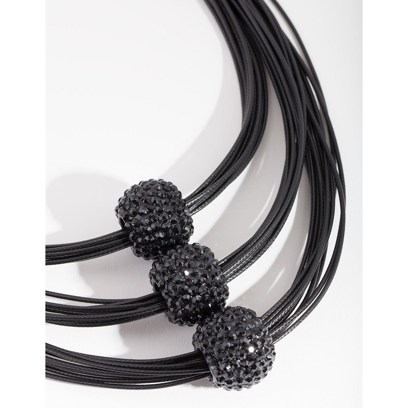 Black Triple Row Bead Necklace