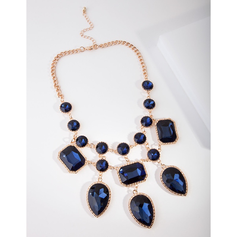 Gold Blue Stoneset Necklace