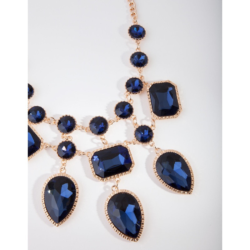 Gold Blue Stoneset Necklace